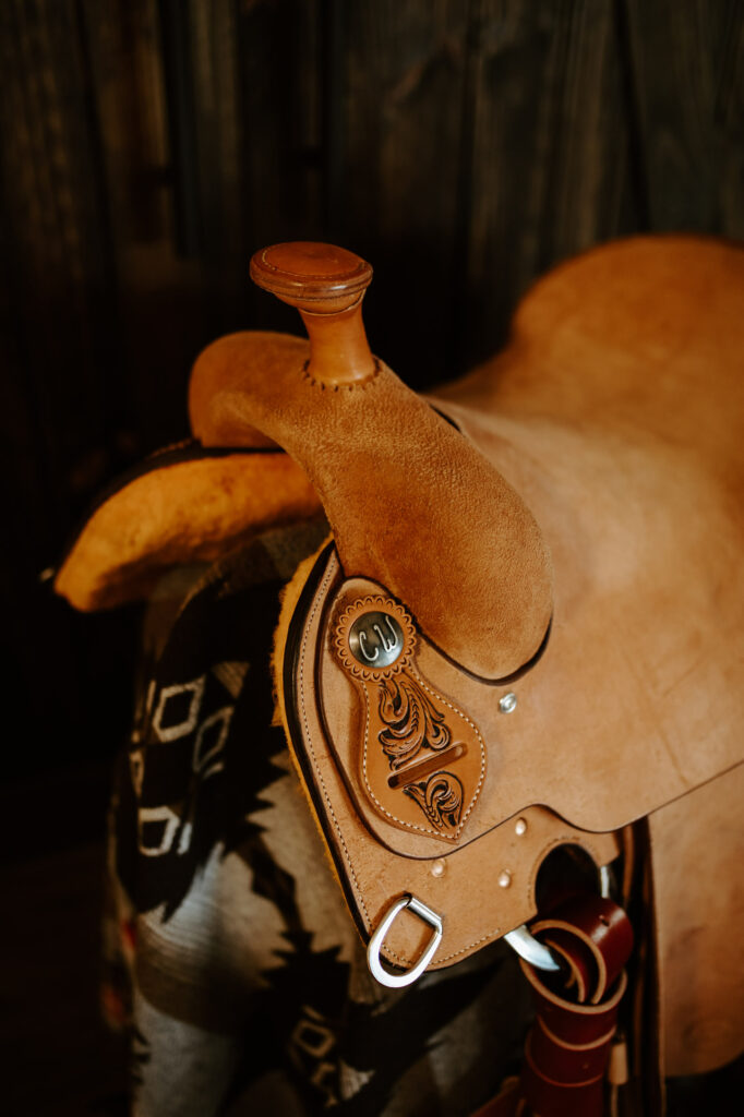Jake Schmidt Saddlery Crawford Texas - New Saddle Design Rustic Western Saddle with Custom Conchos & Initials
